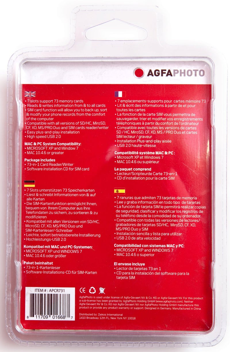AgfaPhoto AGFA 73-in-1 Card Reader/Writer Compatible with All Versions of SD/HC, Micro SD, CF, XD, MS/Pro Duo and SIM Cards - Image 3